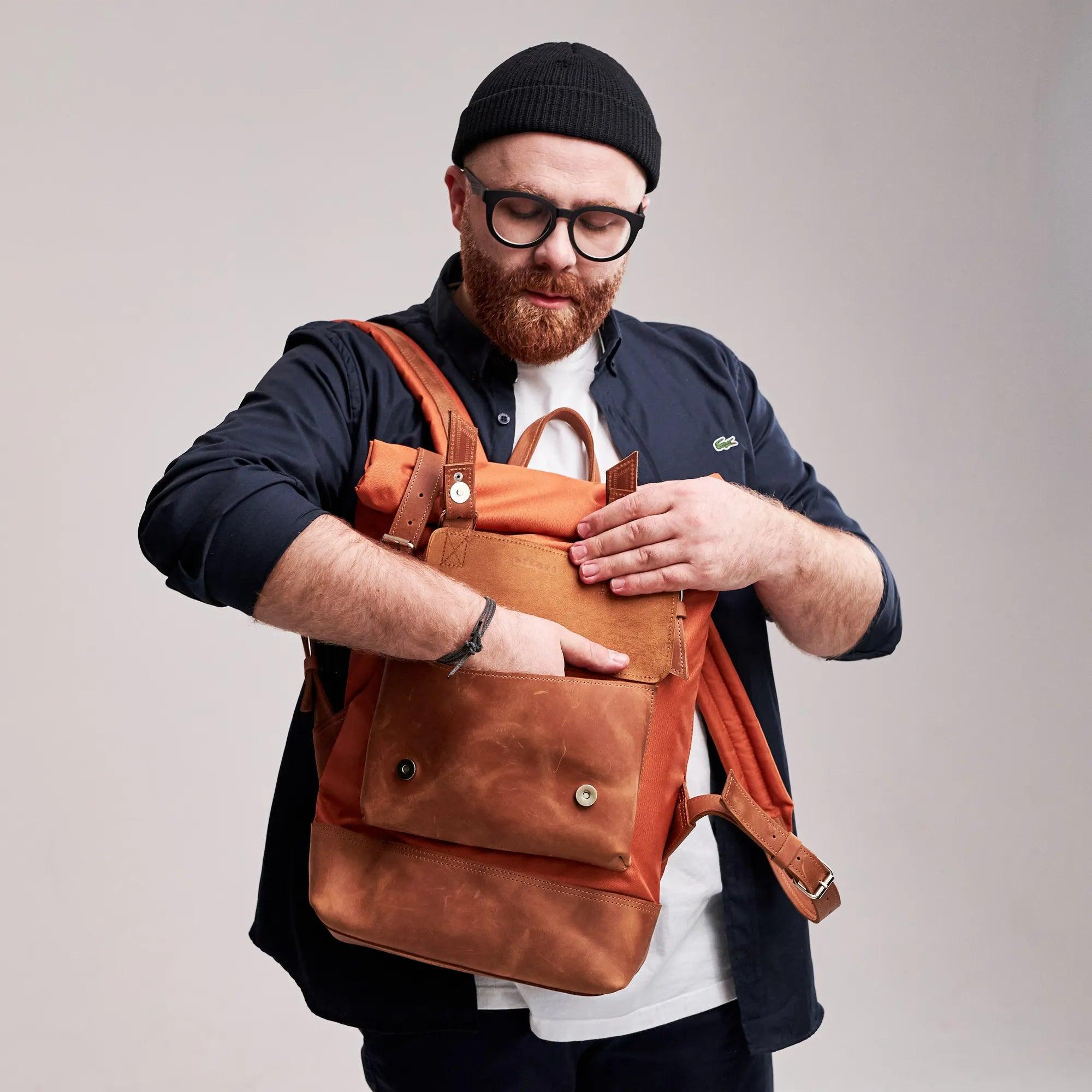 Roll Top Leather Backpack Pikore