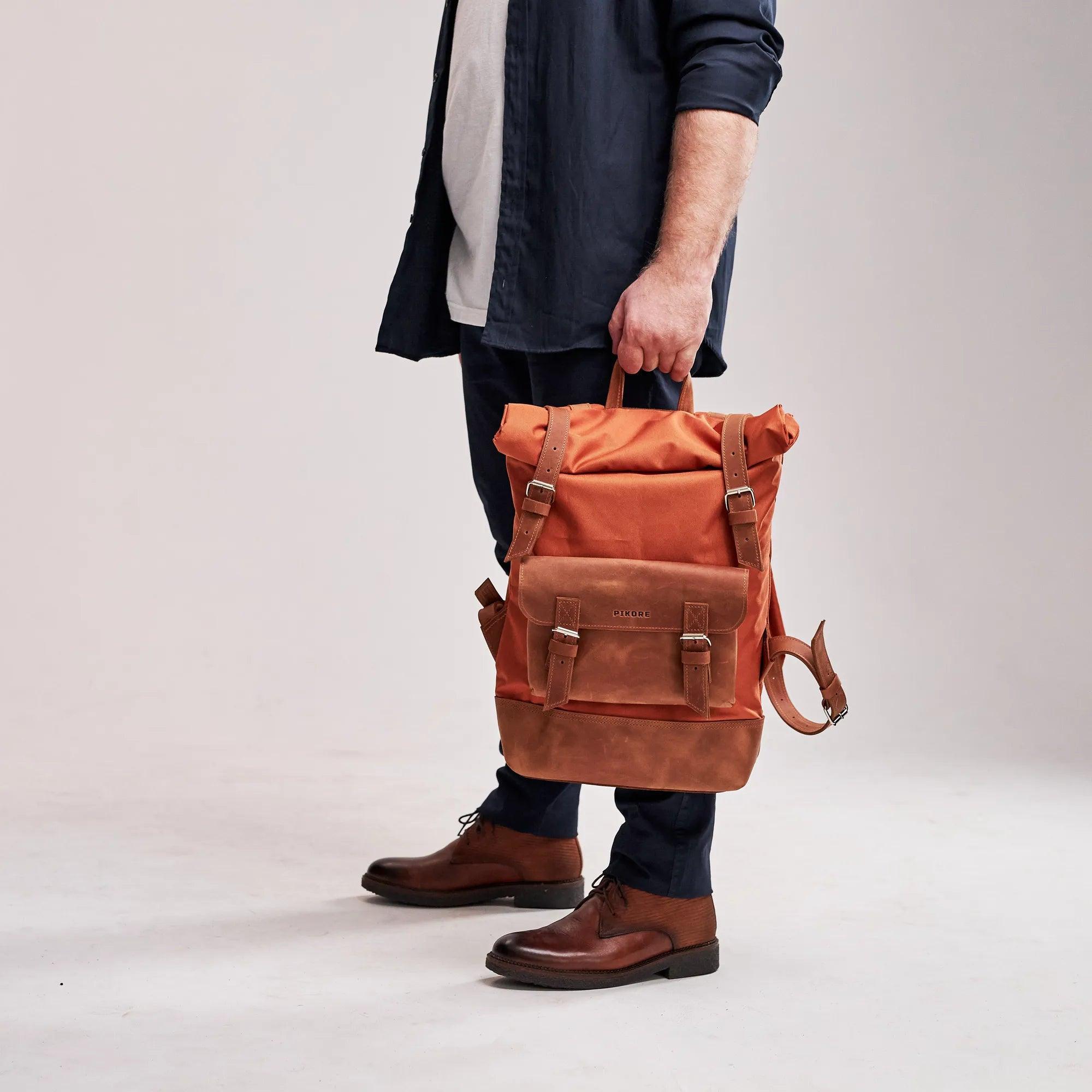 Roll Top Leather Backpack Pikore