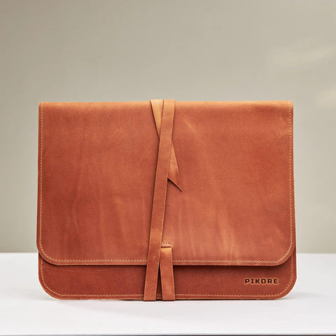 Leather MacBook Sleeve with Tie Closure - Pikore