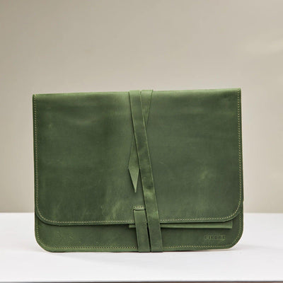 Green leather laptop case - Pikore
