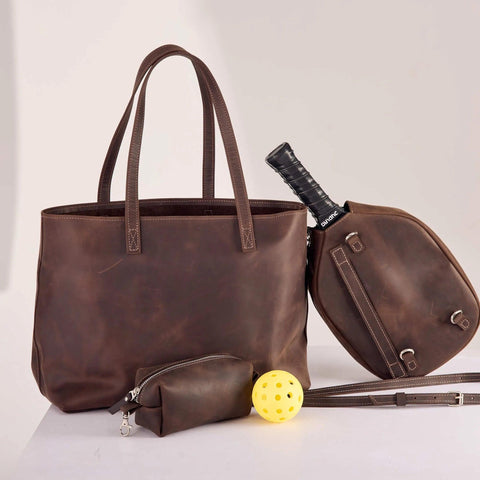 Leather Pickleball Bag with 2 Rackets Holder