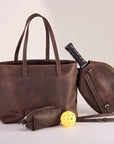 Leather Pickleball Bag with 2 Rackets Holder