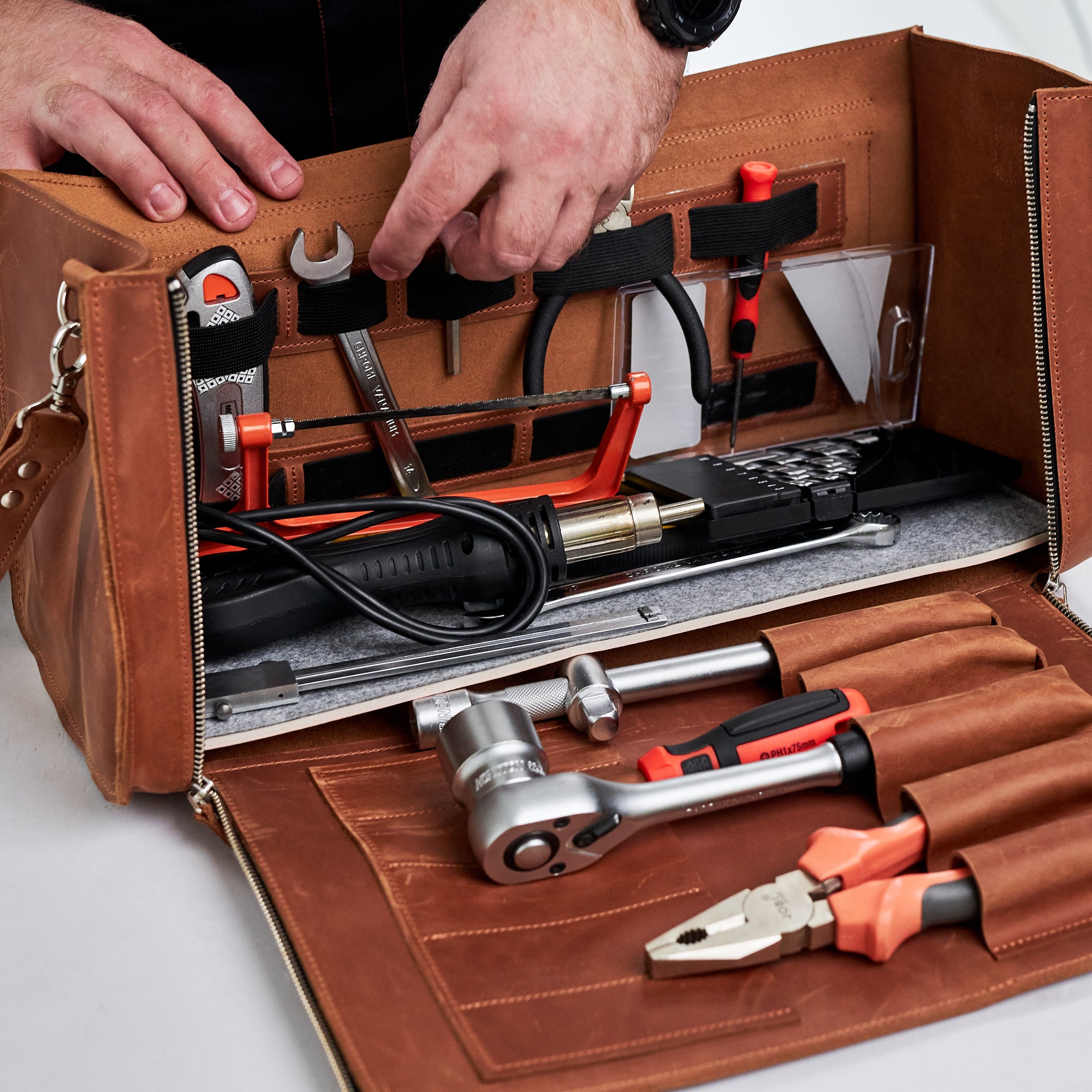 Leather deals tool box