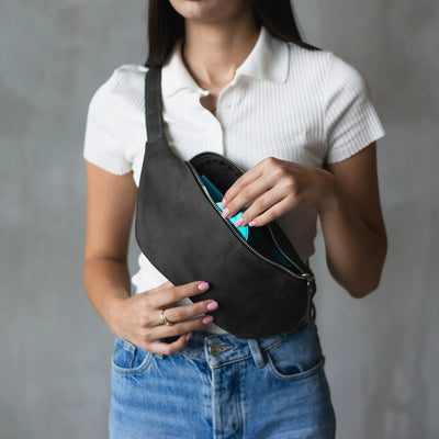 Black Leather Bum Bag