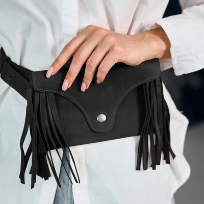 Black Leather Fringe Purse