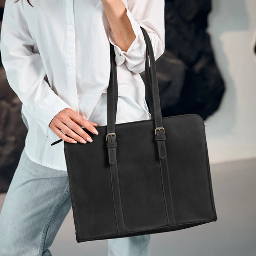 Black Leather Shoulder Tote