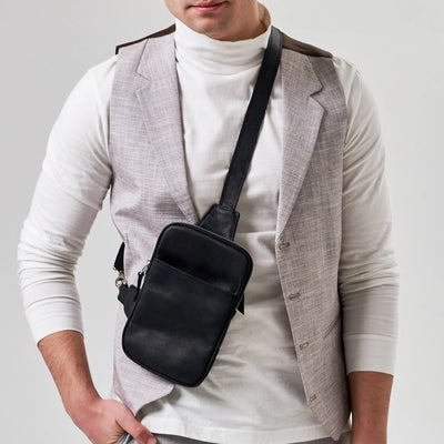 Black Leather Sling Bag