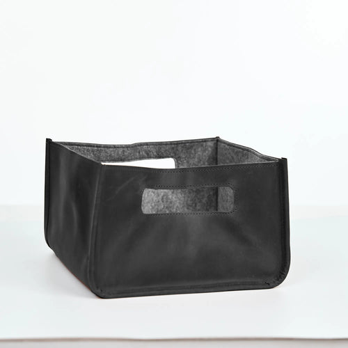 Black Leather Storage Basket