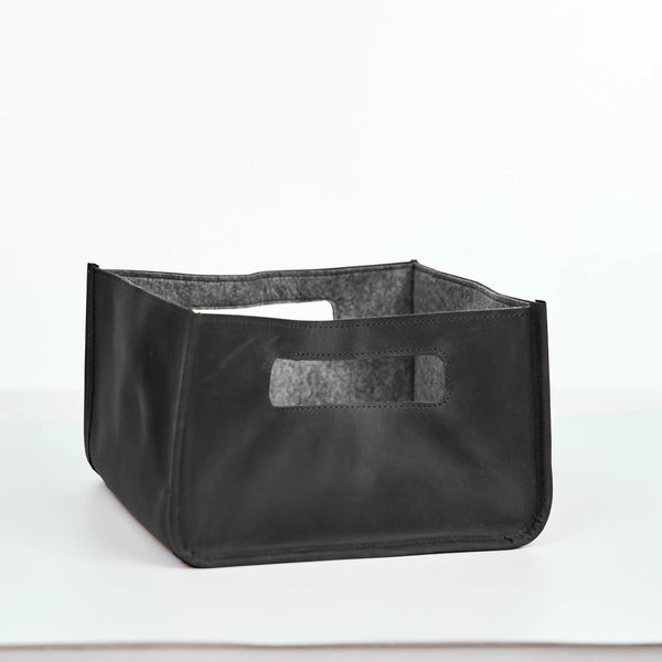 Black Leather Storage Basket