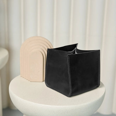 Black Leather Storage Bin