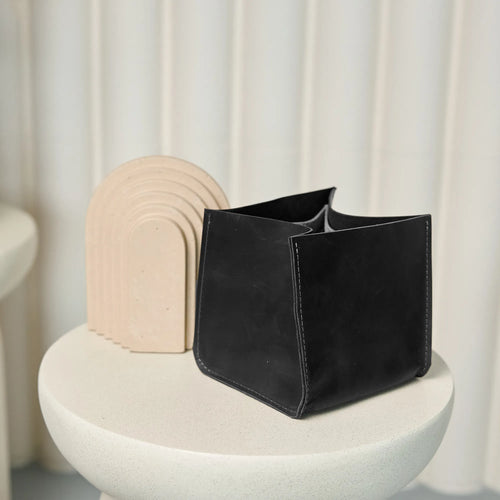 Black Leather Storage Bin