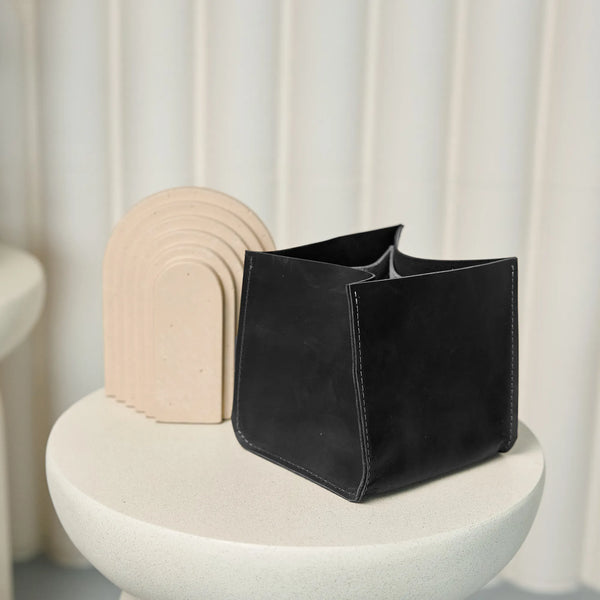Black Leather Storage Bin