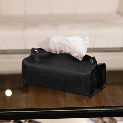 Black Leather Tissue Box Cover
