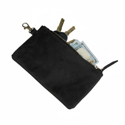 Black Leather Zip Pouch