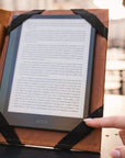 Handmade genuine leather Boox eReader case with premium craftsmanship and elegant minimalist design.