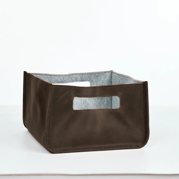 Brown Leather Storage Basket