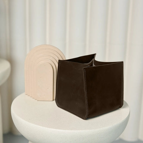 Brown Leather Storage Bin