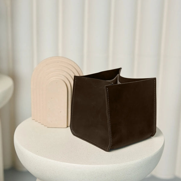 Brown Leather Storage Bin
