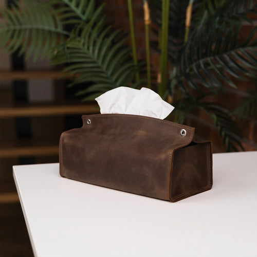 Brown Leather Tissue Box Cover