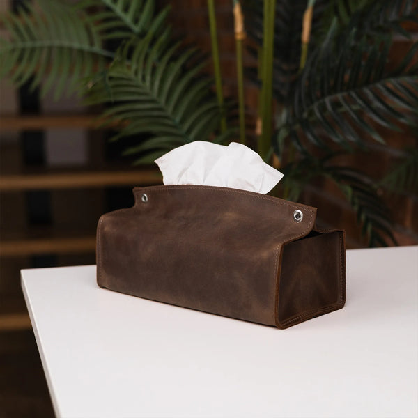 Brown Leather Tissue Box Cover