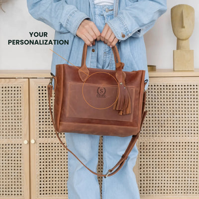 Tote Bag With Trolley Sleeve — Premium Personalized Handmade Leather Bag | Pikore