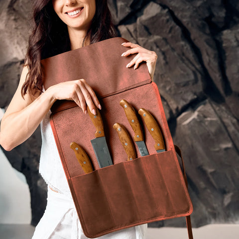 Cognac Leather Knife Case