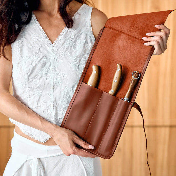 Cognac Leather Knife Roll