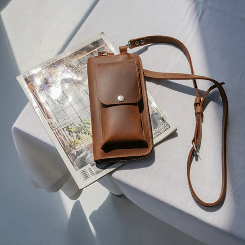 Crossbody Phone Wallet — Premium Personalized Handmade Leather Wallet Bag Cell Phone | Pikore