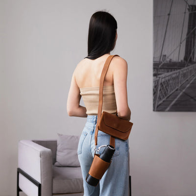 best crossbody bag for travel with water bottle holder Water Bottle Crossbody Bag - Leather Bottle Carrier
