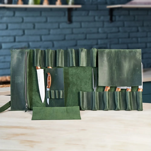 Green Leather Knife Roll