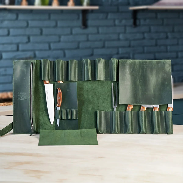 Green Leather Knife Roll