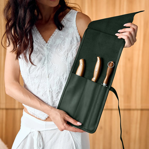 Green Leather Knife Roll
