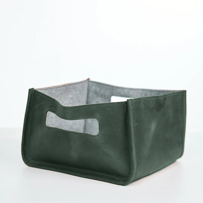 Green Leather Storage Basket