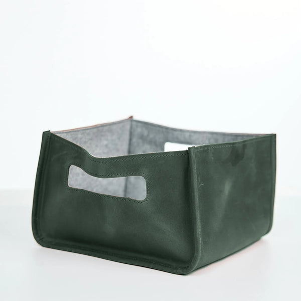 Green Leather Storage Basket