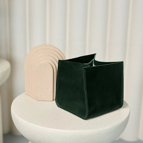 Green Leather Storage Bin