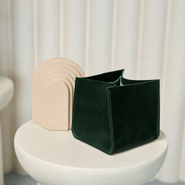 Green Leather Storage Bin