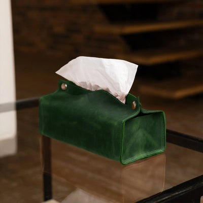 Green Leather Tissue Box Cover
