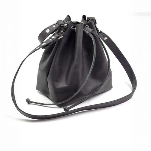 Leather Drawstring Bucket Bag