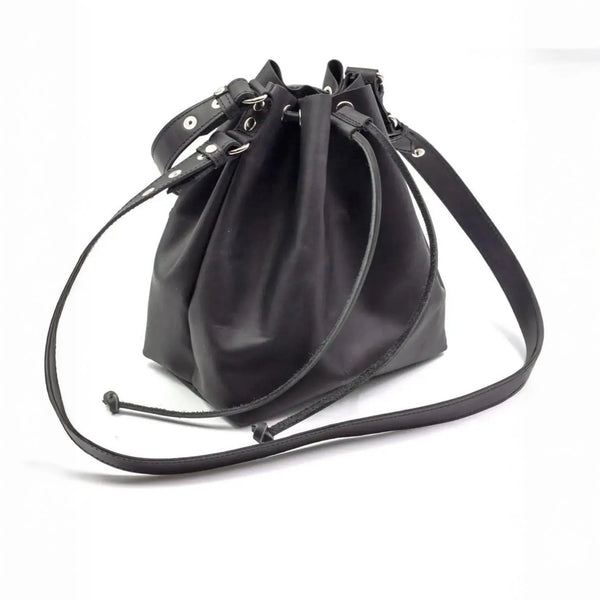 Leather Drawstring Bucket Bag