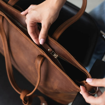 Leather Tote with Zipper