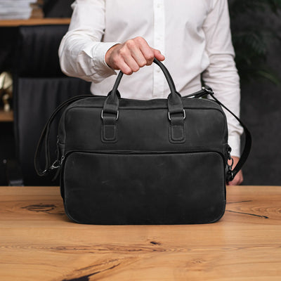 Mens Black Leather Messenger Bag