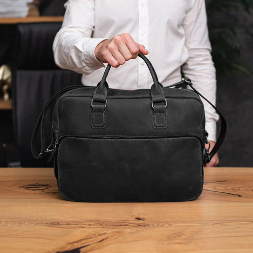 Mens Black Leather Messenger Bag