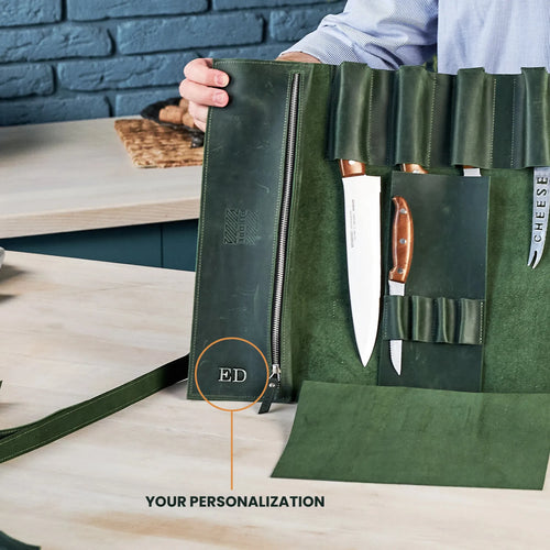 Knife Roll Bag — Premium Personalized Handmade Leather Roll Bag | Pikore