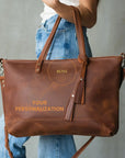 Laptop Tote Bag Lisbon — Premium Personalized Handmade Leather Bag | Pikore
