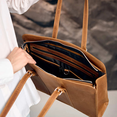 Leather Tote with Zipper