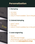 Personalization options for a product with text and contact information.