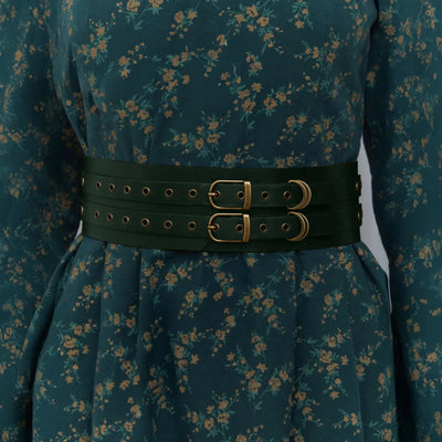 Double Buckle Waist Belt Leather Wide Belt Womens | Pikore Green / XXL: 40-42" (90-100 cm) / Silver Double Buckle Waist Belt Leather Wide Belt Womens | Pikore Green / XXL: 40-42" (90-100 cm) / Silver