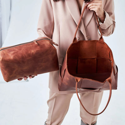 Woven Leather Tote Handbag